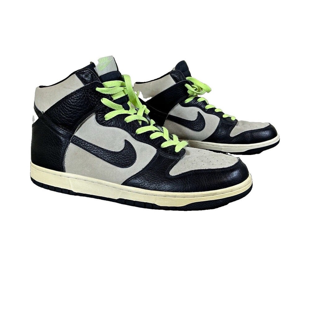 Nike SB Dunk High 13 Men’s Light Bone Liquid Lime Black Leather Sneakers Shoes